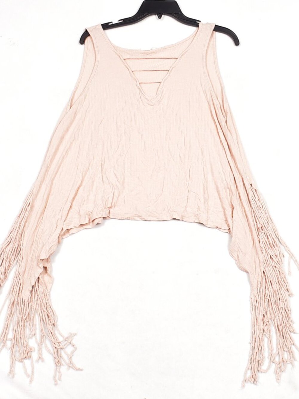 Cotton Blue Tan Tank Top Size Large Side Fringe No Size Tag See Photos